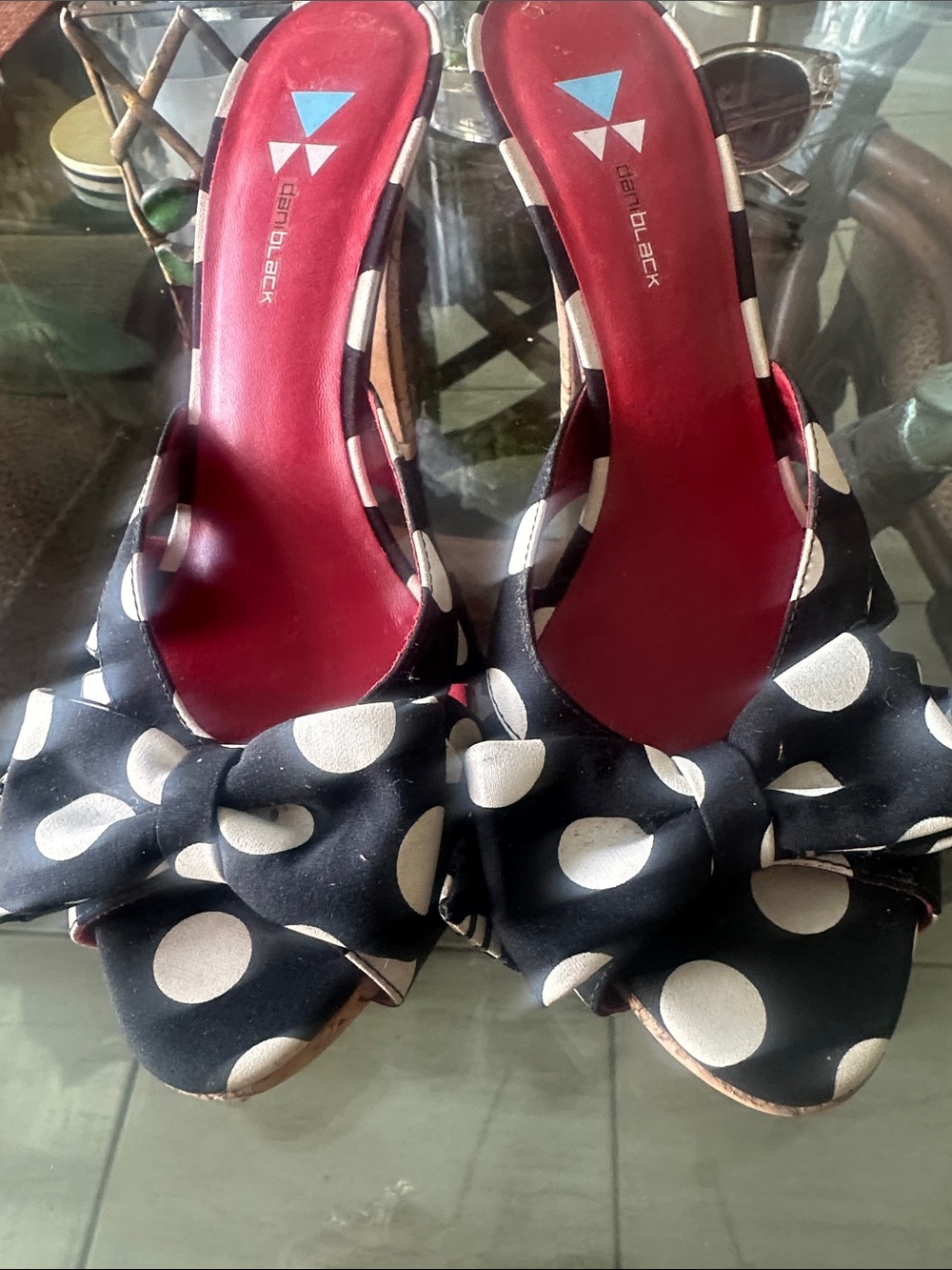 Black Black Polka Dot Bow Slingback Heels